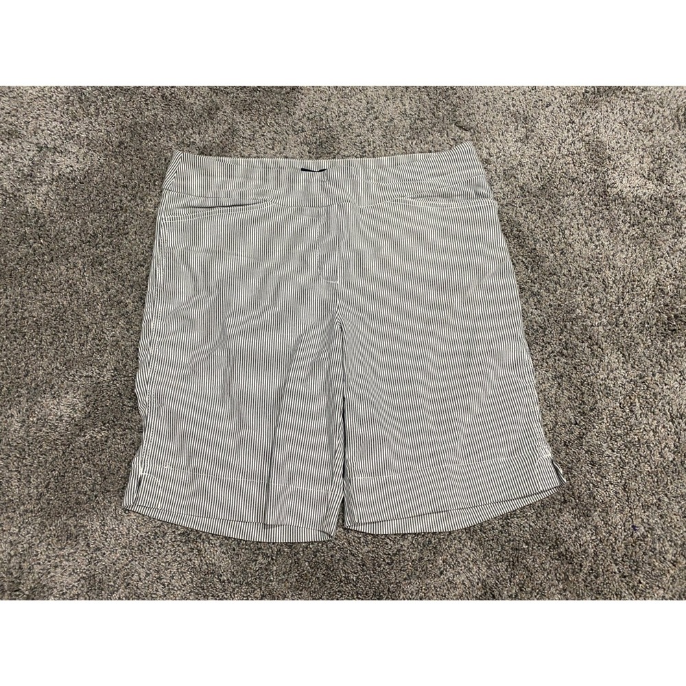 Hilary Radley Bermuda Shorts Pinstripe Pull On Stretch Blue White Large
